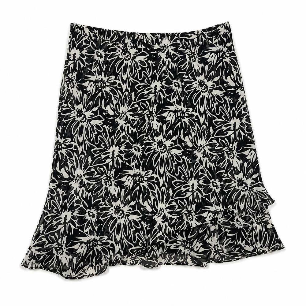 R&K Originals Black and White Floral Ruffle Hem Skirt